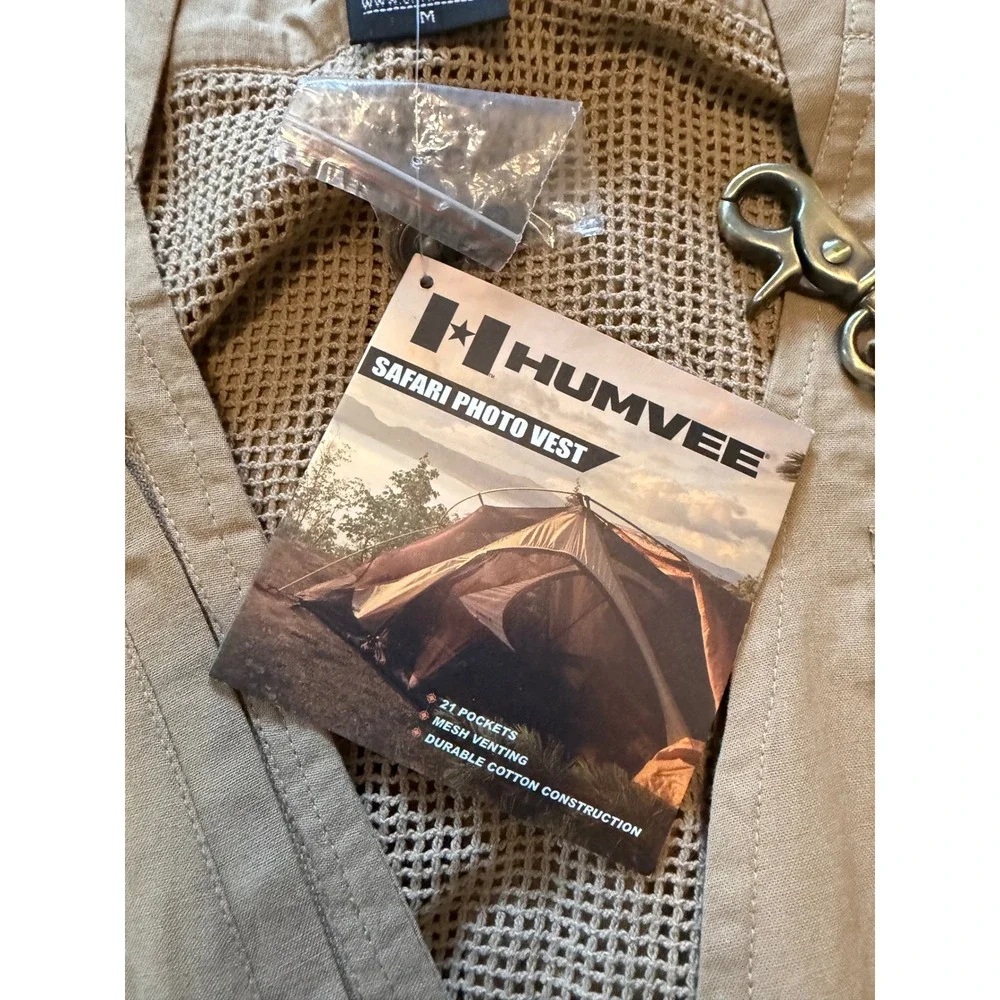 Humvee Mens Safari Photo Vest Khaki Cotton Utility Fishing Multi-Pocket Size M